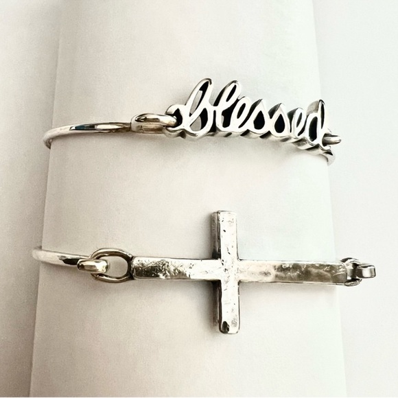 James Avery BLESSED & CROSS hook on style soft hammered bracelets - Picture 5 of 12